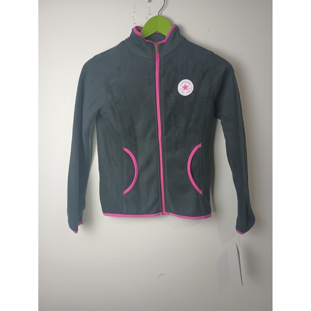 Converse Girls Fleece Full Zip Jacket Black Pink 46A001-023 Kids Medium 10-12